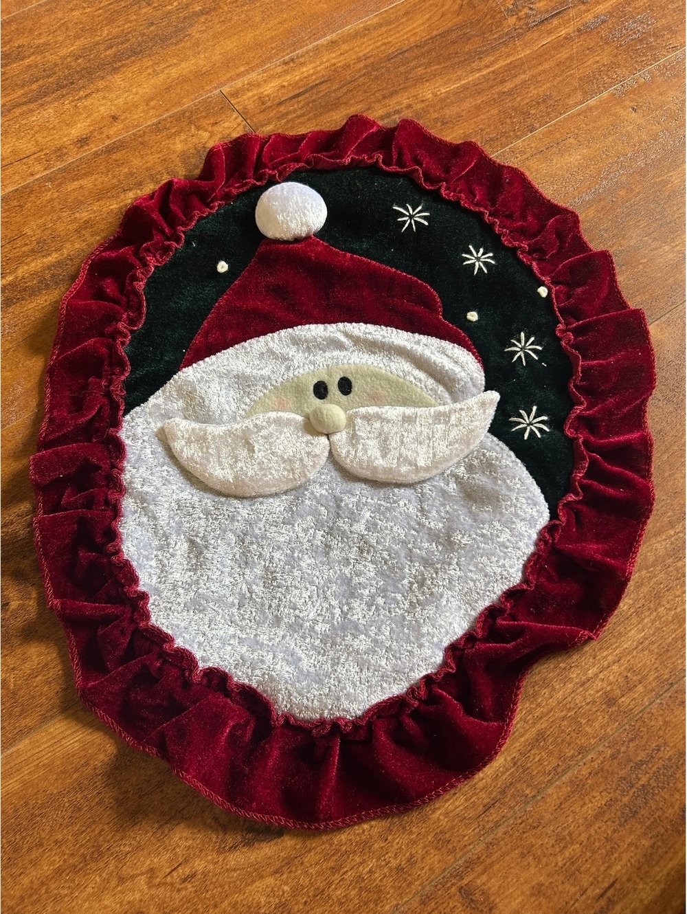 Vintage Santa Claus Christmas Pillow Cover with Velvet Ruffle Trim